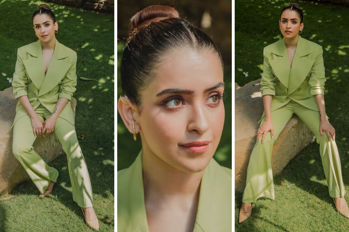 Read more about the article Sanya Malhotra is fiercely chic in a green pantsuit